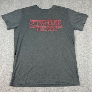 Stranger Things T-Shirt Kids Large Grey‎ Red Graphic Logo Short Sleeve Tee